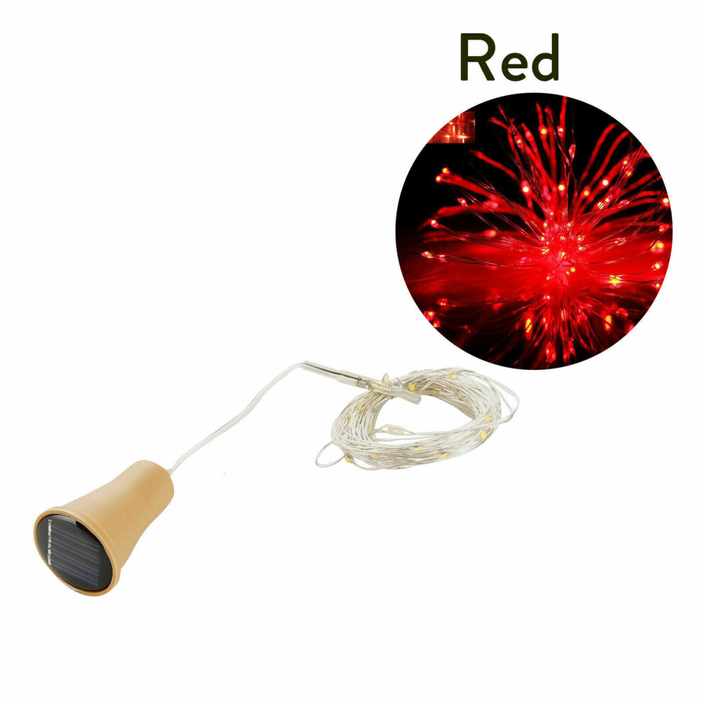 (Red, 2m-20LEDs) 1M 2M LED Solar Fairy Lights Copper Wire Cork Wine Bottle String Light Decor