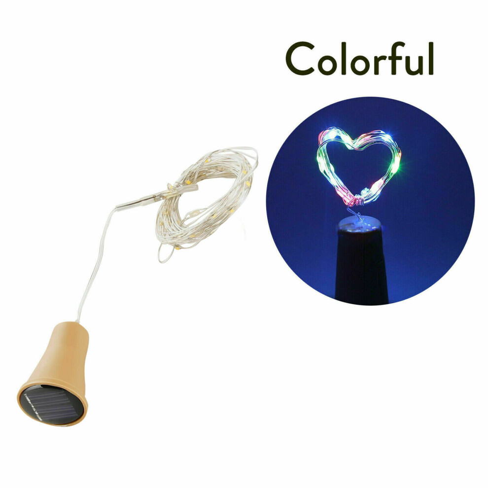 (Multicolour, 2m-20LEDs) 1M 2M LED Solar Fairy Lights Copper Wire Cork Wine Bottle String Light Decor