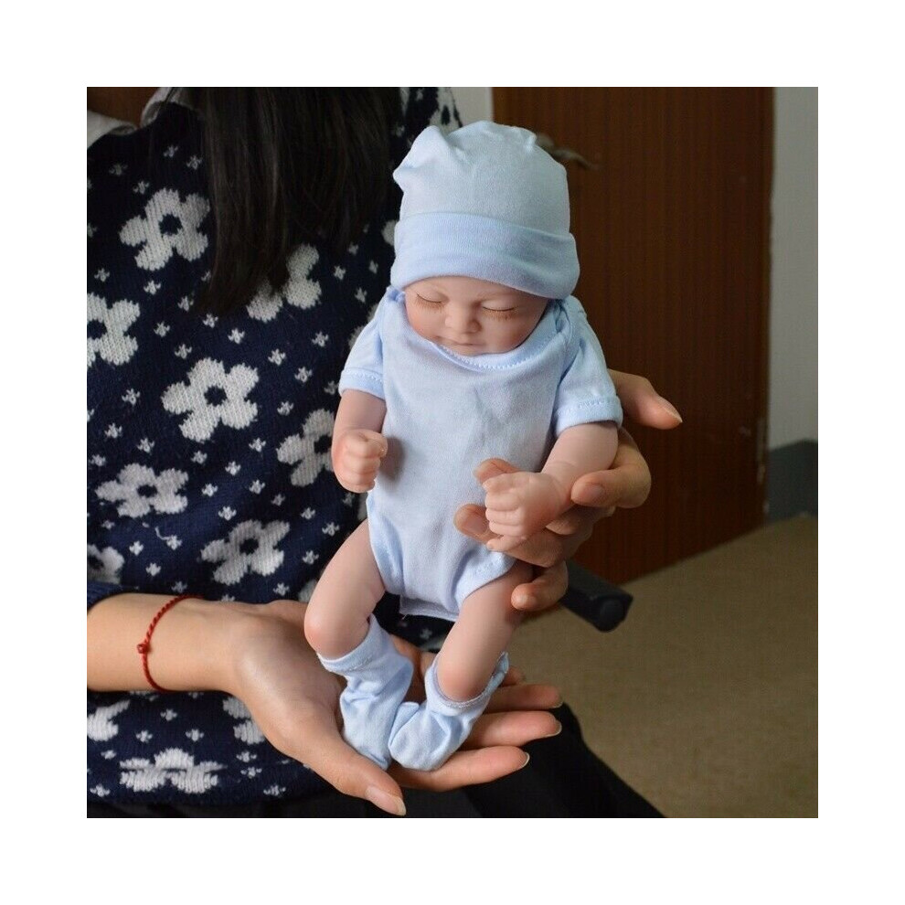 (Blue) Handmade Reborn Baby Vinyl Silicone Realistic Doll 11" Blue