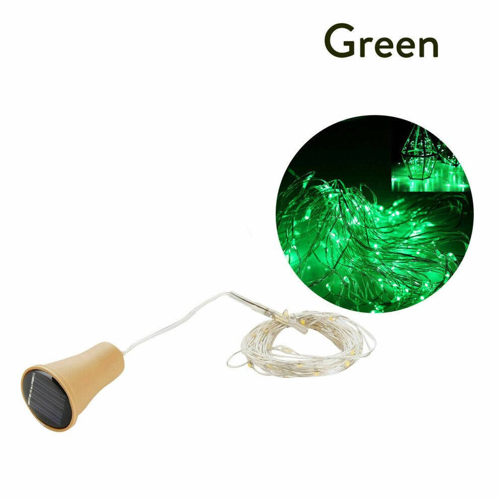 (Green, 1m-10LEDs) 1M 2M LED Solar Fairy Lights Copper Wire Cork Wine Bottle String Light Decor