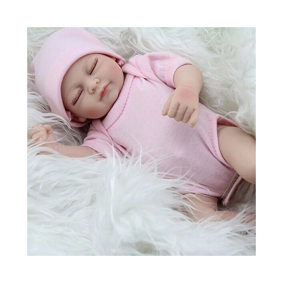 (Pink) Handmade Reborn Baby Vinyl Silicone Realistic Doll 11" Pink