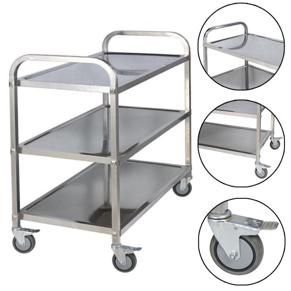 3 Tiers Stainless Steel Kitchen Island Rolling Serving Cart Trolley