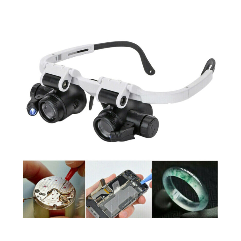 Head Mounted Jeweler Magnifier Watchmaker w/ LED Light Magnifying Glass Glasses
