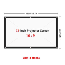 (72 inch + 4 Hooks) Foldable Projector Screen 16:9 HD Cinema Theater 3D