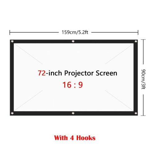 (72 inch + 4 Hooks) Foldable Projector Screen 16:9 HD Cinema Theater 3D