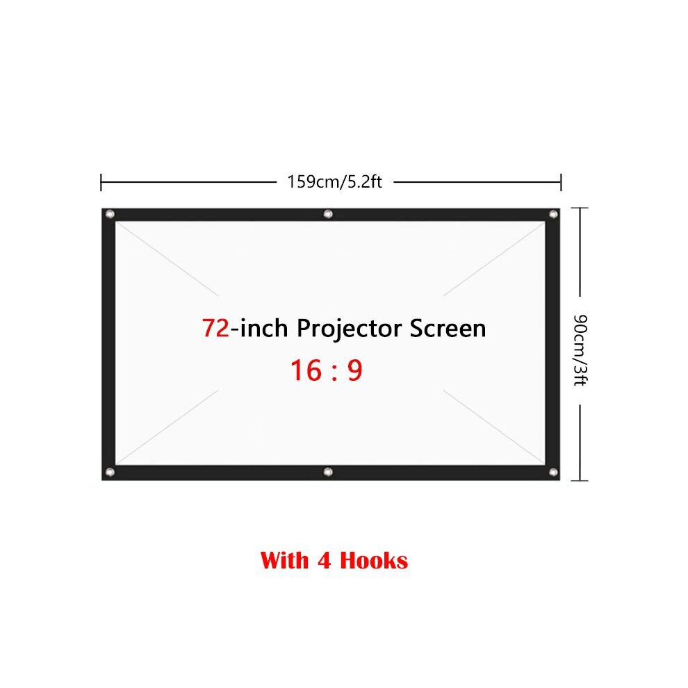 (72 inch + 4 Hooks) Foldable Projector Screen 16:9 HD Cinema Theater 3D