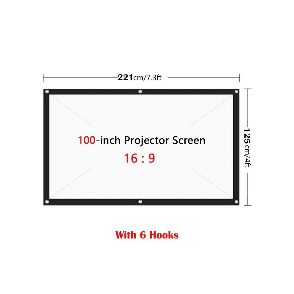(100 Inch + 6 Hooks) Foldable Projector Screen 16:9 Hd Cinema Theater 3D 739210779511