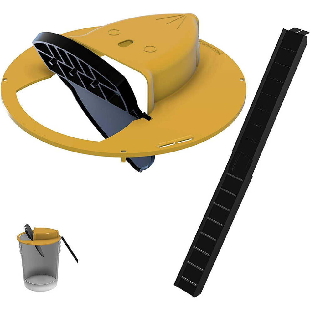 Rat Trap, Flip N Slide Bucket Lid Mouse, Humane or Lethal, Trap Door Style, Multi Auto Reset Catch, No See Kill, 5 Gallon Bucket Compatible