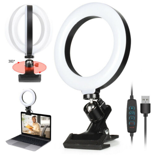 LED Selfie Ring Light Clamp Mount Dimmable Photography Lamp Live Broadcast Vlog