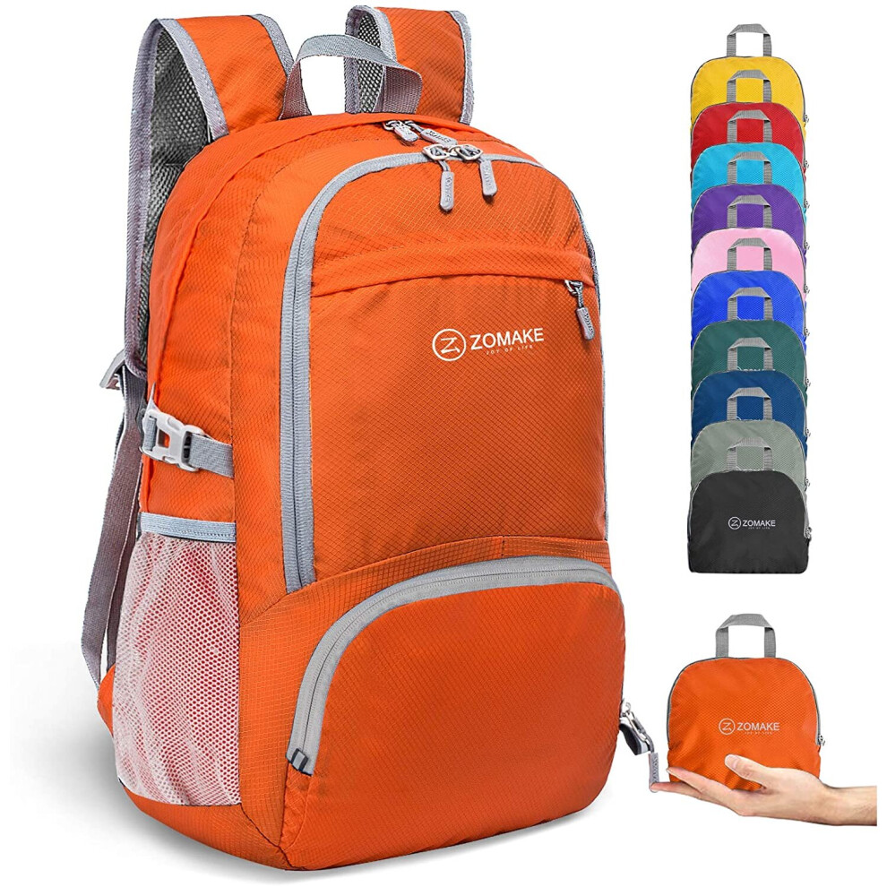 (Orange) ZOMAKE 30L Lightweight Packable Backpack Water Resistant Hiking Daypack,Small Travel Backpack Foldable Camping Outdoor Bag