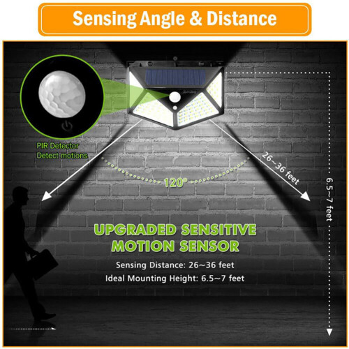 (2PCS) Solar Light Outdoor 100 LED Wall Light Motion Sensor Security Lights Waterproof with 3 Modes for Garden Outside 2