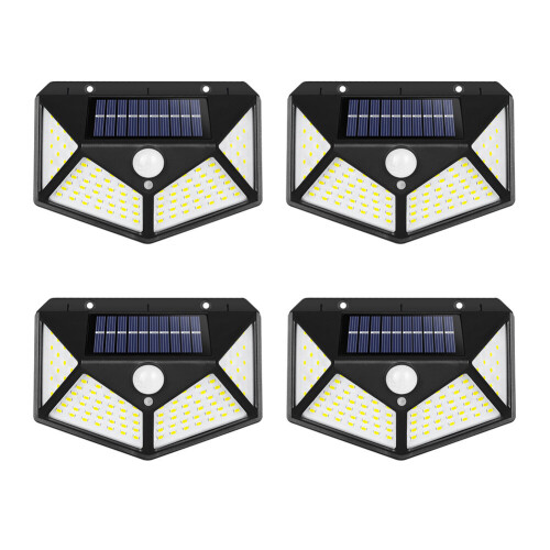 (4PCS) Solar Light Outdoor 100 LED Wall Light Motion Sensor Security Lights Waterproof with 3 Modes for Garden Outside