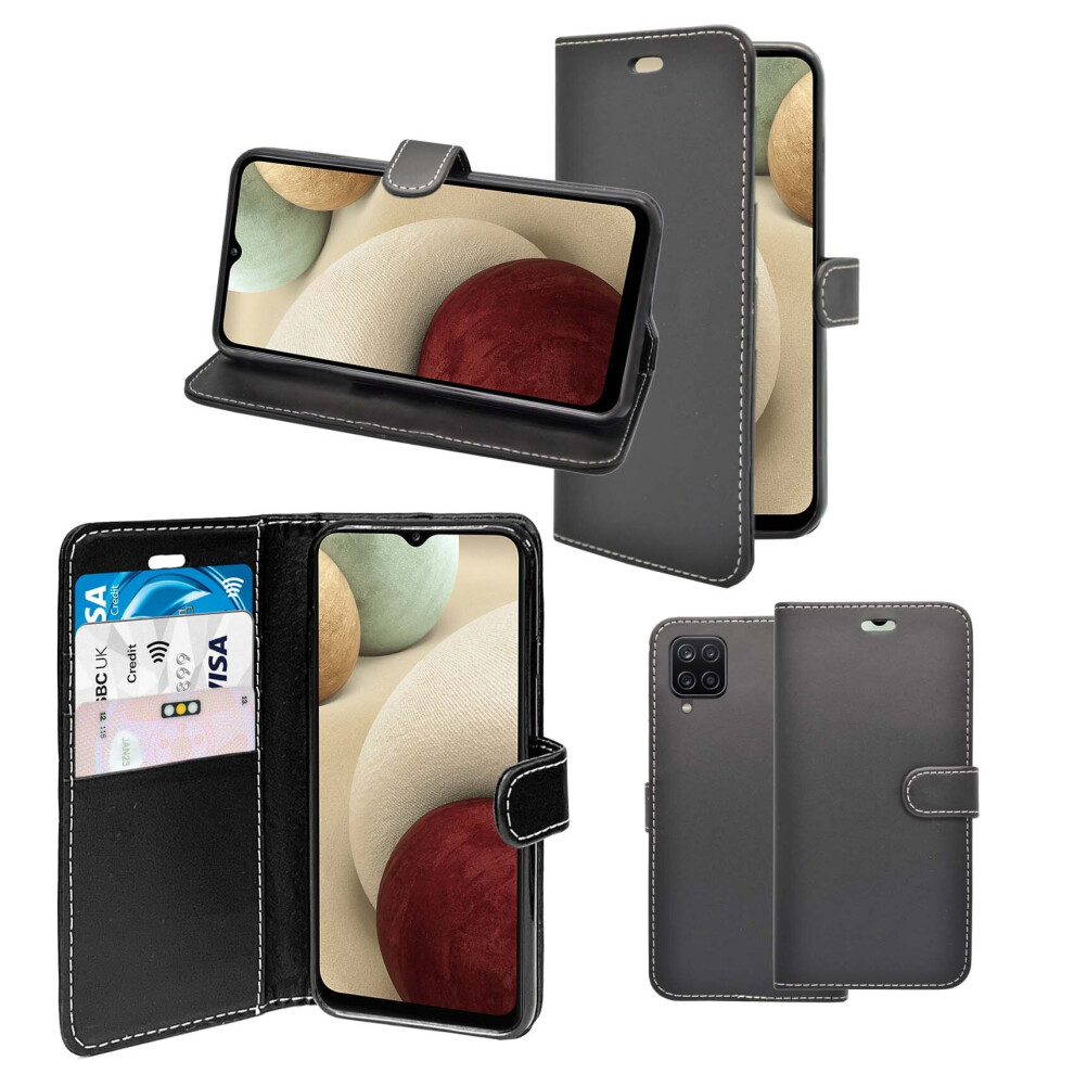 For Samsung Galaxy A12 Wallet Flip Pu Leather Pouch Case Cover Black 304063168807