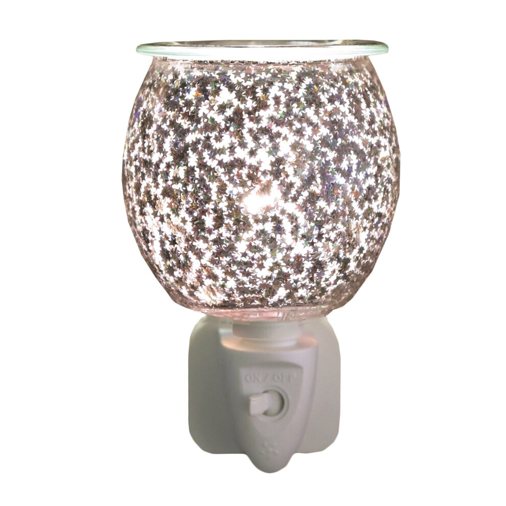 Plug-In Metal and Crystal Clear Electric 3D Glitter Glass Wax Melt Oil Burner