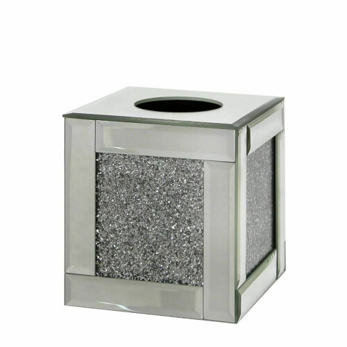 LATEST CUBE TISSUE BOX Silver Crushed Crystal Mirror Diamond Diamante