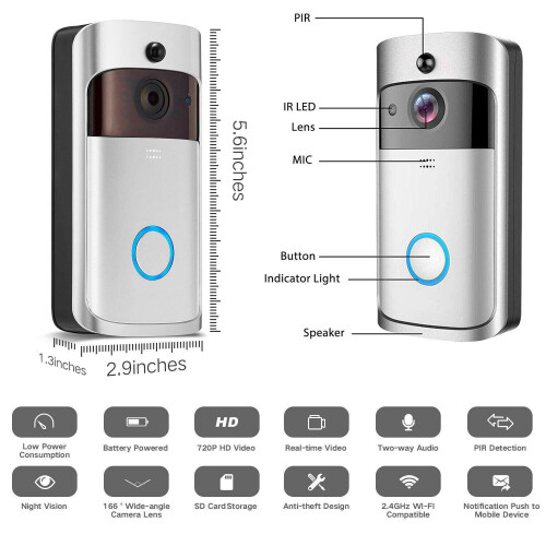 Ranpo (Black ) Wireless WiFi Video Doorbell Camera Recording Audio Intercom Smart Home Security 2