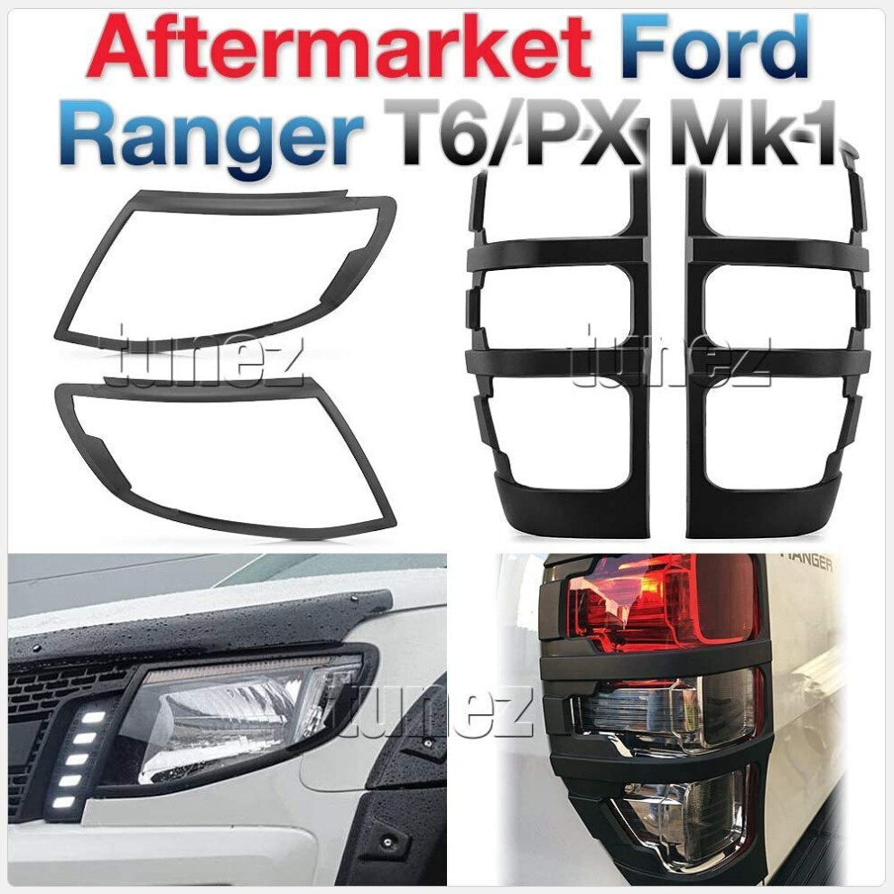 Tunez Head And Tail Guards Front Rear Tail Lamp Cover Compatible With Ranger Px T6 Mk1 Xl Xlt Limited 2 Wildtrak 2011 2012 2013 2014 Light 880515177868