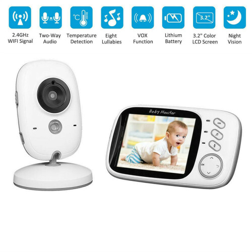 Ranpo Monitor de vídeo digital sem fios de 3,2 polegadas LCD para bebés Sensor de temperatura com visão nocturna Ficha do Reino Unido