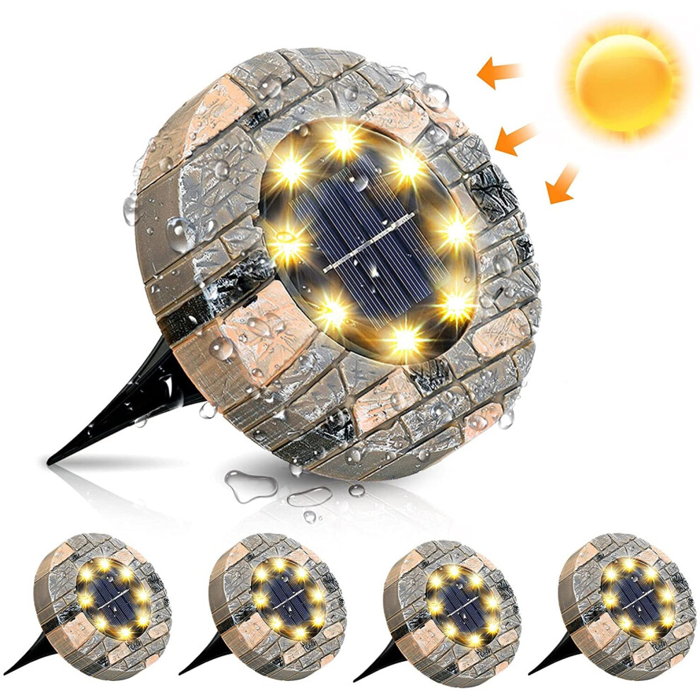 (Warm White) Solar Ground Lights,8 LED Imitation Marble Lights