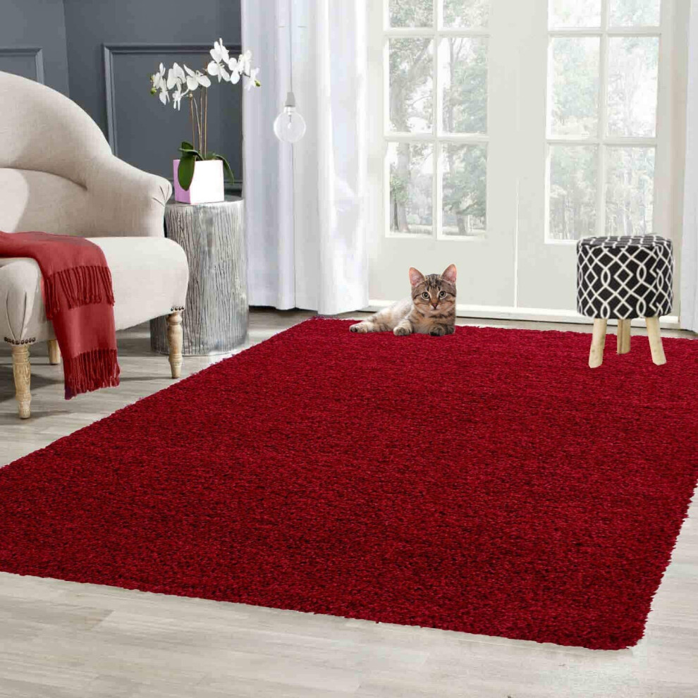 (Red, 80cm x 150cm) Abaseen Soft Shaggy Rug Non Shed For Living Room