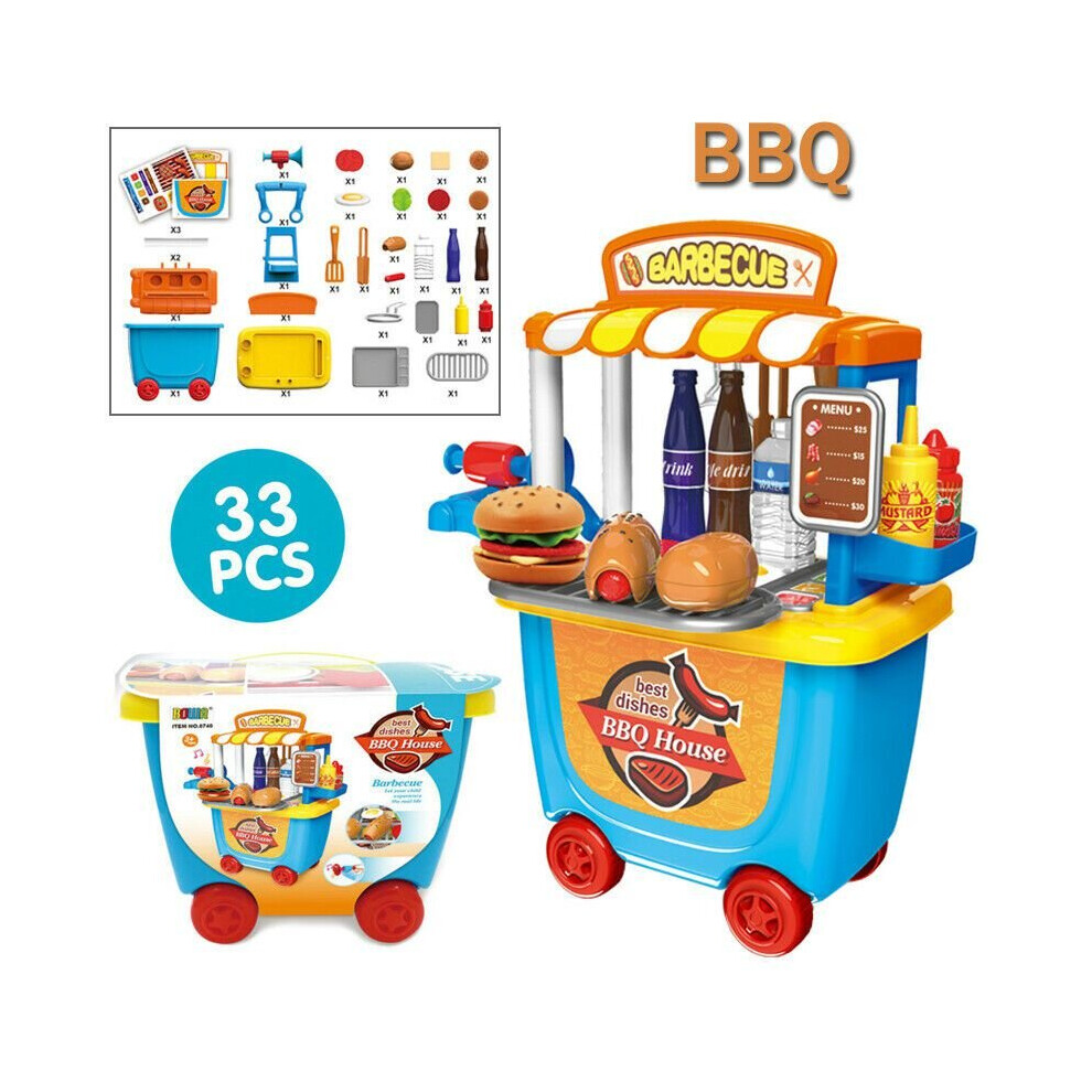 (Bbq-33Pcs Set) Kids Simulation Ice Shop Role Play Toy Set Cream