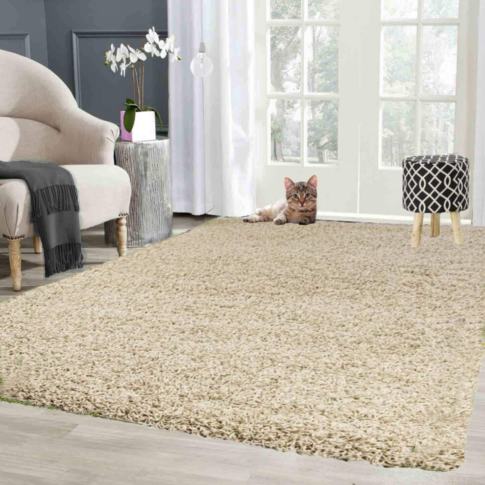 (Light Beige, 120cm x 170cm) Abaseen Soft Shaggy Rug Non Shed For Living Room