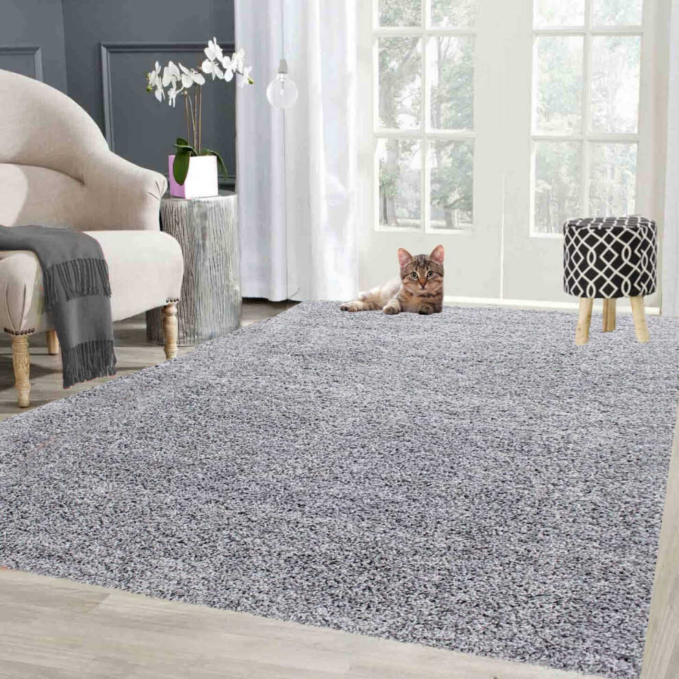 (Silver, 160cm x 230cm) Abaseen Soft Shaggy Rug Non Shed For Living Room