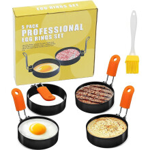 4Pack Professional Stainless Steel Round Egg Cooker Rings Egg Pancake Maker Mold for Breakfast, with Anti-scalding Handle and Oil Brush