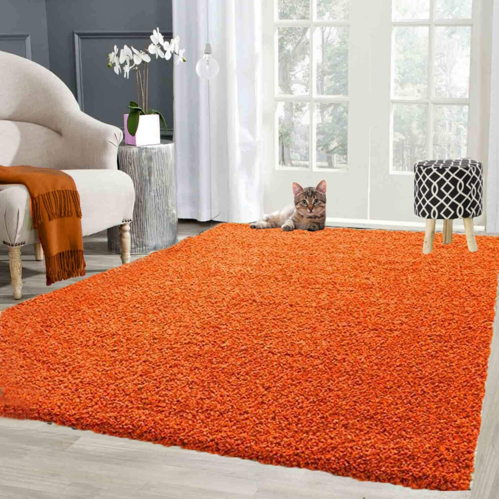 (Orange , 160cm x 230cm) Abaseen Soft Shaggy Rug Non Shed For Living Room