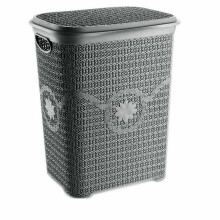 (Grey) Large Plastic Laundry Basket Clothes Washing Bin Hamper Storage Organiser 60L
