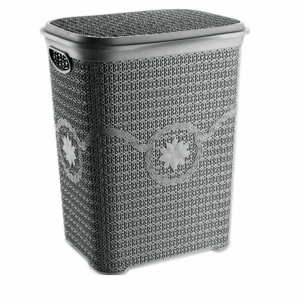 New (Grey) Large Plastic Laundry Basket Clothes Washing Bin Hamper Storage Organiser 60L Grey