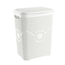 (White) Large Plastic Laundry Basket Clothes Washing Bin Hamper Storage Organiser 60L