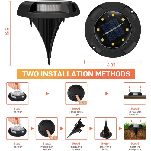 Ranpo (4Pcs, White+Blue) Solar Ground Lights 12 LED Disk Lights for Garden Lawn Pathway Walkway Deck Yard 1