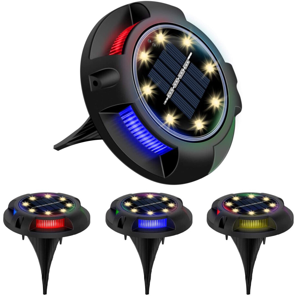 Ranpo (8Pcs, +Multicolor) Solar Ground Lights 12 Led Disk Lights For Garden Lawn Pathway Walkway Deck Yard White