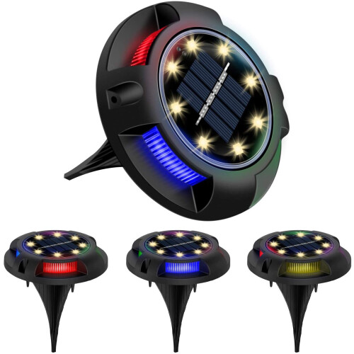 Ranpo (4Pcs, White+Blue) Solar Ground Lights 12 LED Disk Lights for Garden Lawn Pathway Walkway Deck Yard