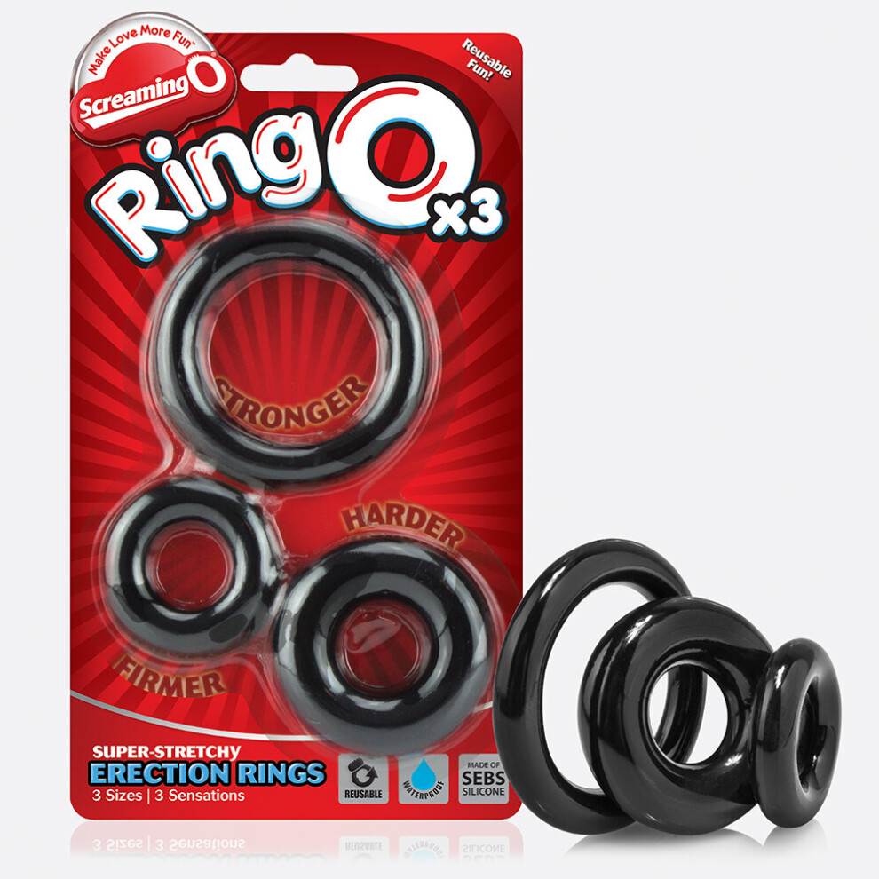 Screaming O RingO's 3-Size Black Cock Rings for Firmer, Longer-Lasting Erections and Intense Orgasms