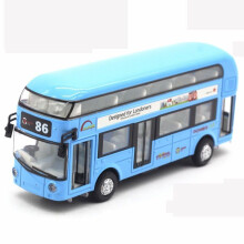(Blue) Sound & Light 1:50 Double-Decker London Bus Toy - Metal Pull-Back Model, 3+ - TOY7768