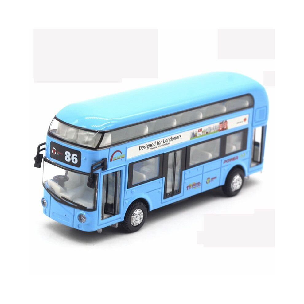 () Sound & 1:50 Double-Decker London Bus Toy - Metal Pull-Back Model, 3+ - Toy7768 Blue/Light