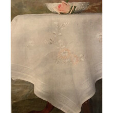 Baby Pink And White Floral Stamped Tablecloth Embroidery Kit 32''x32''