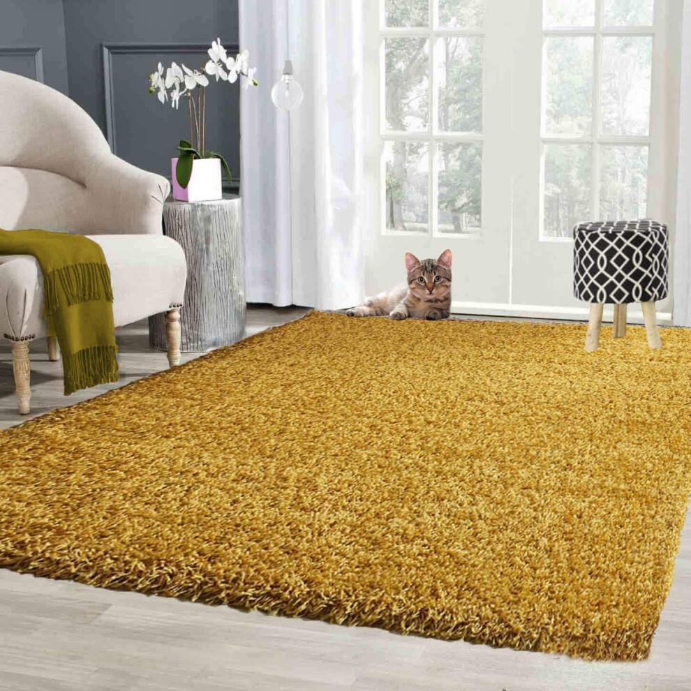 (120cm x 160cm) Abaseen Shaggy Gold Ochre Thick Luxurious Soft Rug