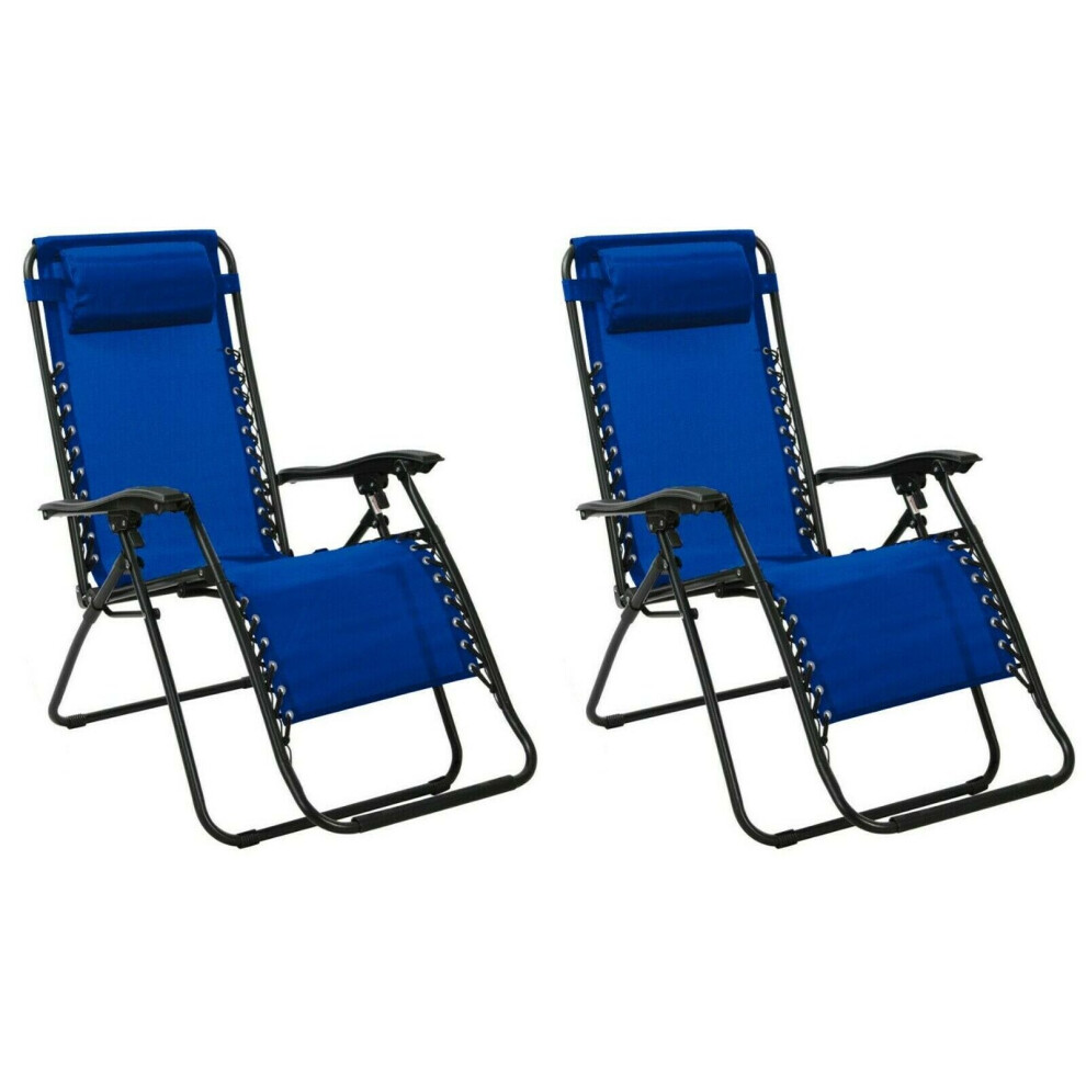 Set Of 2 Zero Gravity Sun Lounger Recliner Beach Chair Patio Lounger Blue