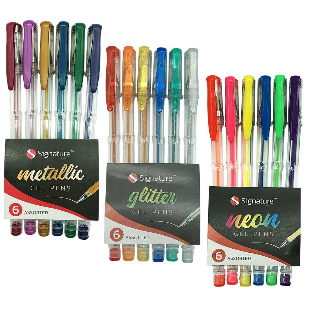 18pk Gel Pens Set | 6pk Neon | 6pk Glitter | 6pk Metallic Ink