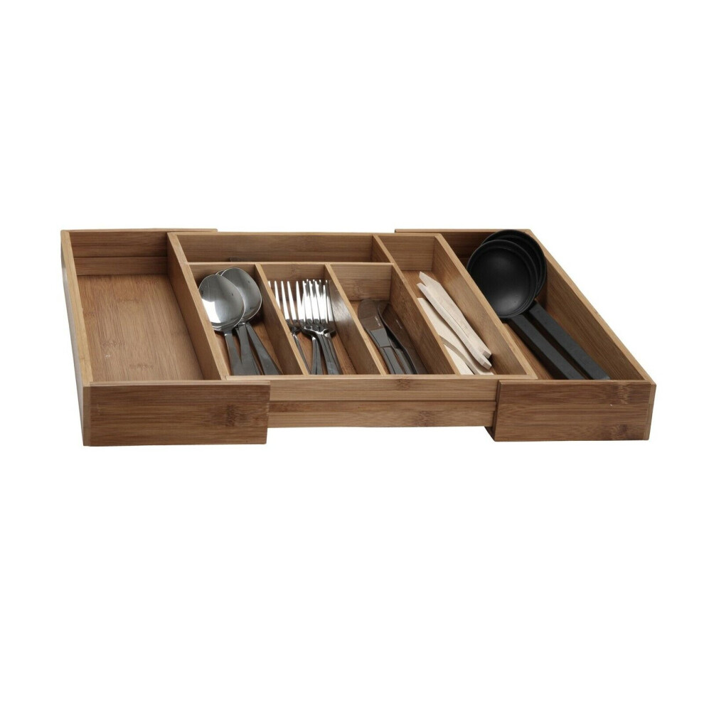 Extendable Bamboo Cutlery Box Kitchen Drawer Organiser Storage Tray