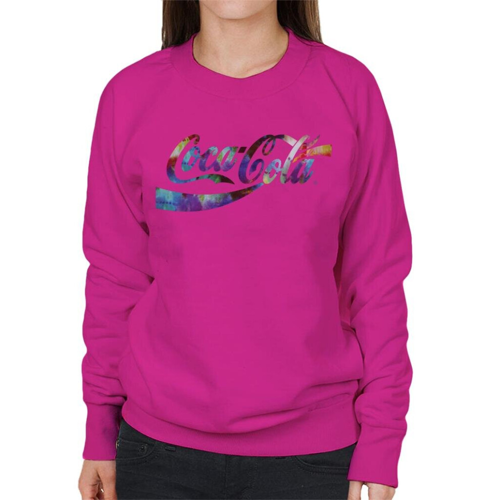 (XL, Hot Pink) Coca Cola Colourful Gradient Mist Logo Women's Sweatshirt