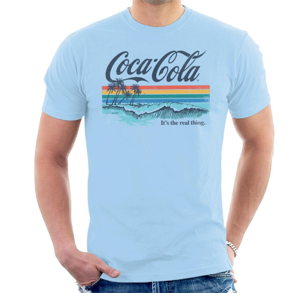 (XL, Sky Blue) Coca Cola Catch The Wave Men's T-Shirt