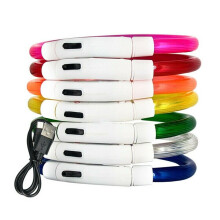 (Orange) USB Charge LED Lighted Silicone Dog Collar Night Safety Luminous Pet Necklace