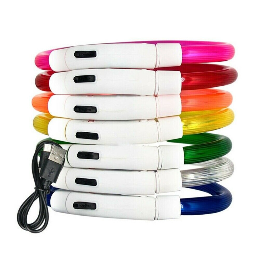 (Multicoloured) USB Charge LED Lighted Silicone Dog Collar Night Safety Luminous Pet Necklace