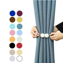 2-Pack Gray Magnetic Curtain Tie Backs with Pearl Ball Knitted Rope - Easy Install, No-Hook Holdbacks for Thick or Thin Curtains