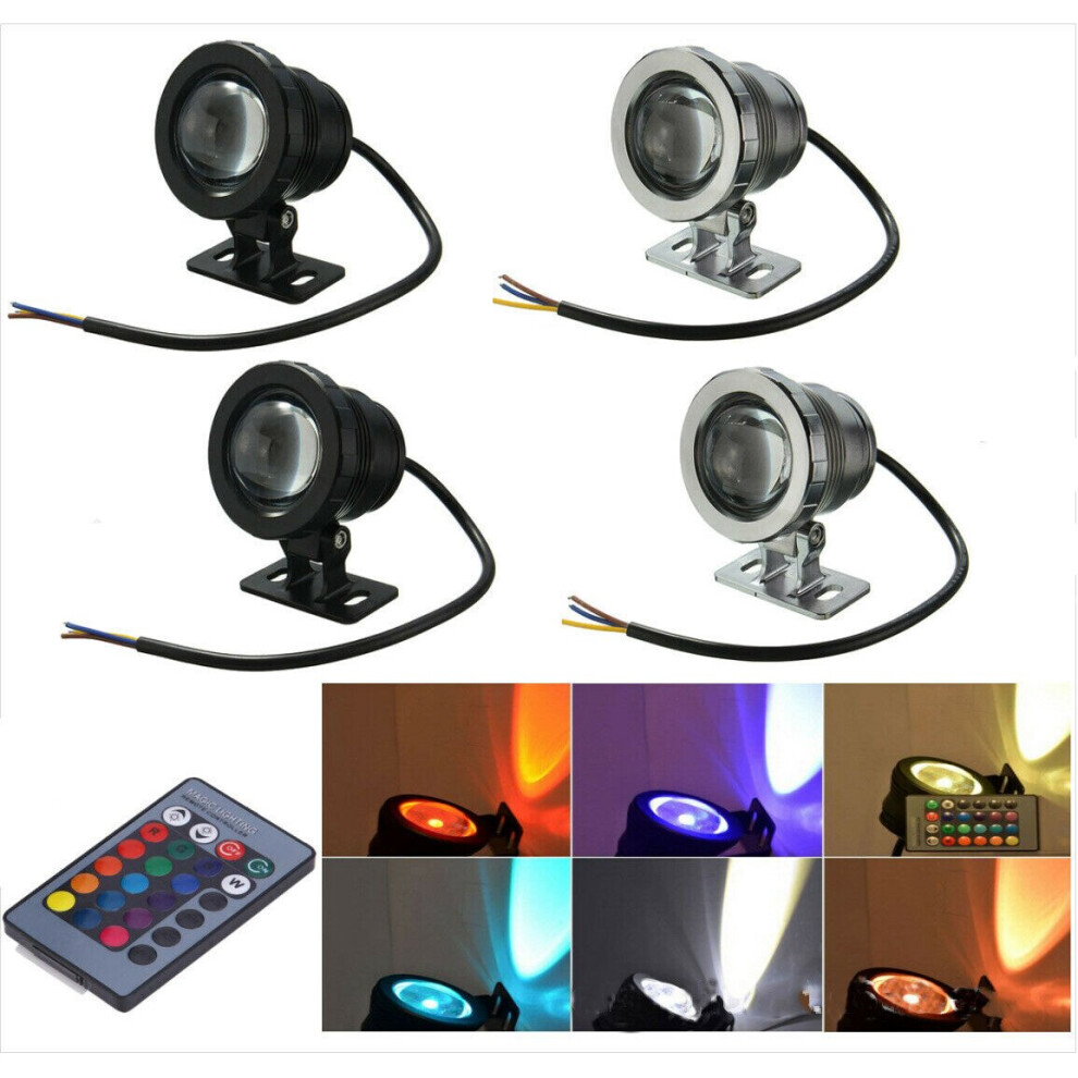 (Black 10W AC DC12V) Waterproof RGB LED Flood Light Underwater Fountain Pool Pond Aquarium Spotlight