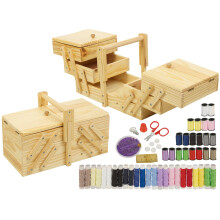 Vintage Style Wooden Sewing Box Shabby Chic Design Storage Case Kit